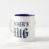 先生マグカップ |かわいいネイビーおもしろいユーモアのスローガンマグカップ ツートーンマグカップ (正面左)