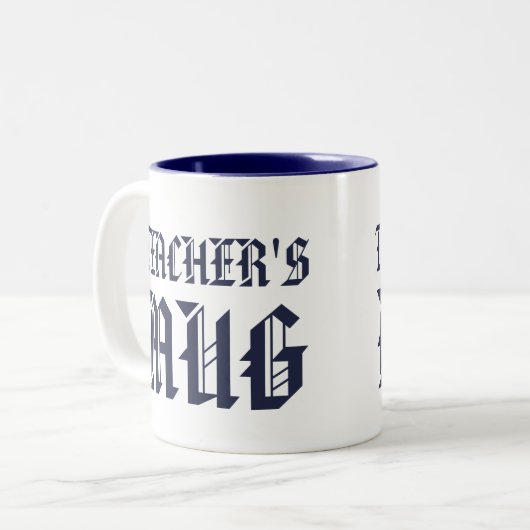先生マグカップ |かわいいネイビーおもしろいユーモアのスローガンマグカップ ツートーンマグカップ (正面左)