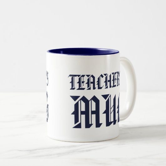先生マグカップ |かわいいネイビーおもしろいユーモアのスローガンマグカップ ツートーンマグカップ (正面右)