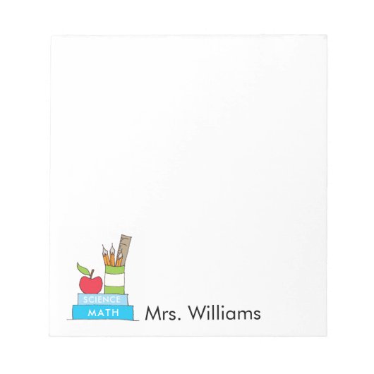 先生メモ帳と可愛い本とリンゴ ノートパッド (正面)