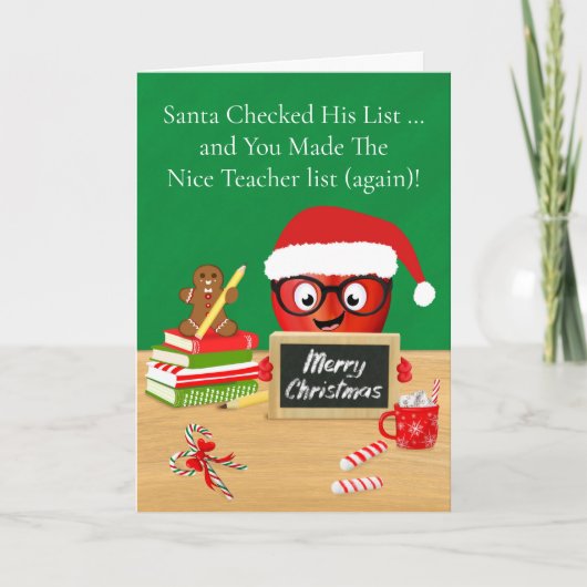 先生メリークリスマスキュートなアップルのデスク カード (正面)