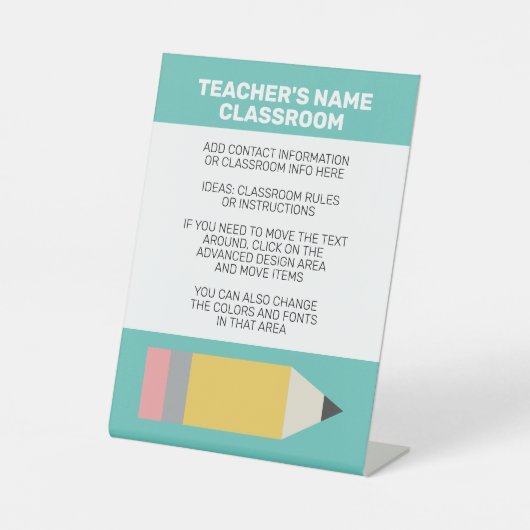 先生モダンと教室の規則を含む鉛筆 台座サイン (正面)