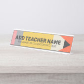 先生モダンと教室情報を含む鉛筆 デスクネームプレート (正面)