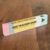 先生モダンと教室情報を含む鉛筆 デスクネームプレート (側面)