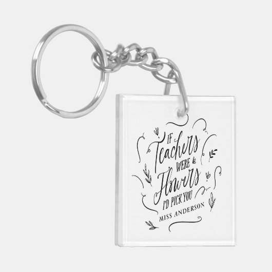 先生モダンタイポグラフィエレガントの花 キーホルダー (正面左)