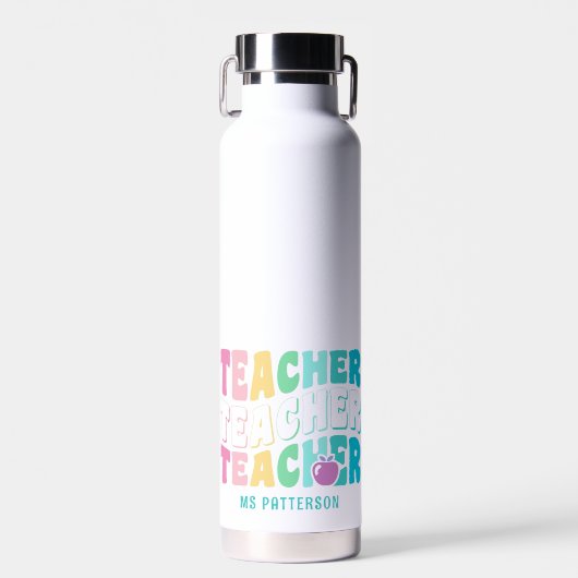 先生モダンレインボー色の名パーソナライズされた前 ウォーターボトル (正面)