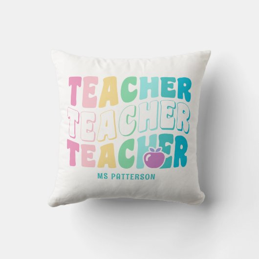 先生モダンレインボー色の名パーソナライズされた前 クッション (裏面)