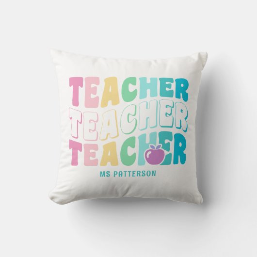 先生モダンレインボー色の名パーソナライズされた前 クッション (正面)