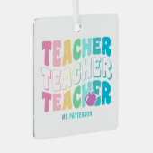 先生モダンレインボー色の名パーソナライズされた前 メタルオーナメント (正面右)