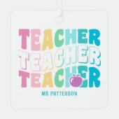 先生モダンレインボー色の名パーソナライズされた前 メタルオーナメント (裏面)