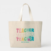 先生モダンレインボー色の名パーソナライズされた前 ラージトートバッグ (裏面)