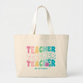 先生モダンレインボー色の名パーソナライズされた前 ラージトートバッグ (正面)