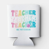 先生モダンレインボー色の名パーソナライズされた前 缶クーラー (裏面)