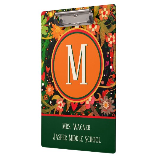 先生モノグラム名フローラ学校情報 クリップボード (左)