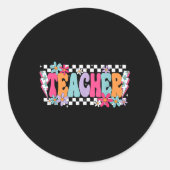 先生ライフ幸せな学校の最初のおもしろい日 ラウンドシール (正面)