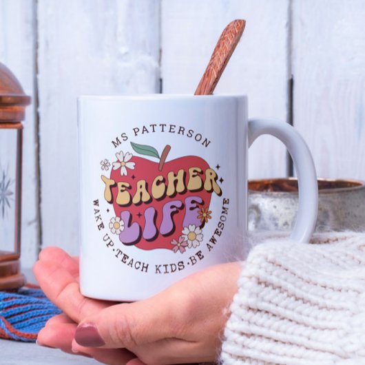 先生ライフ教えウェイクパーソナライズされたスクール名 コーヒーマグカップ