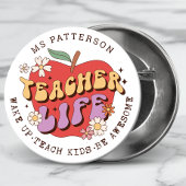 先生ライフ教えウェイクパーソナライズされたスクール名 缶バッジ