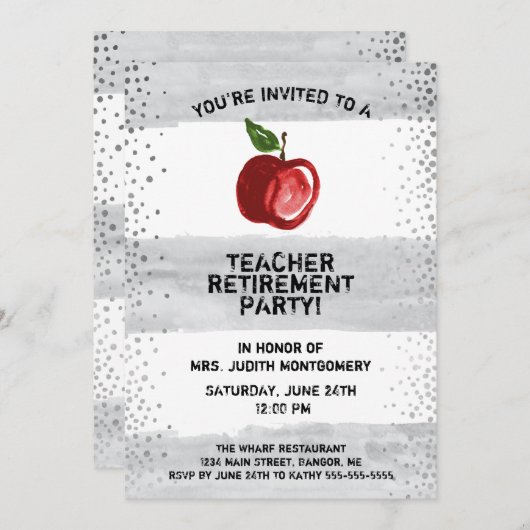 先生リタイアアップルウォーター色グレーのストライプ 招待状 (正面/裏面)