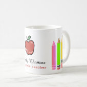 先生リンゴパーソナライズされた及び鉛筆名前をカスタムする コーヒーマグカップ (正面右)