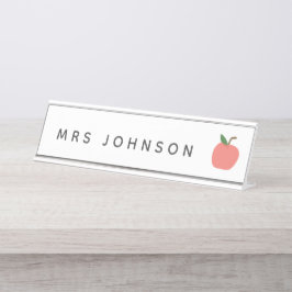 先生リンゴ |かわいいモダングラフィックフルーツクラス デスクネームプレート