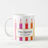 先生レインボーカラーペンシルパーソナライズされた コーヒーマグカップ (左)