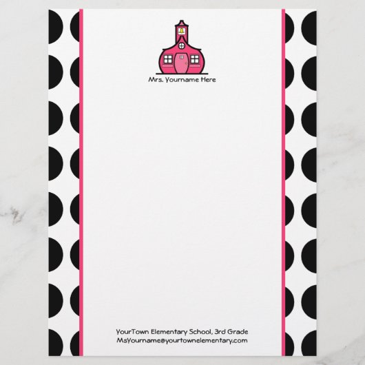 先生レターヘッド-黒い水玉模様およびピンク レターヘッド (正面)