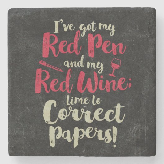 先生レッドペンレッドワイン ストーンコースター (正面)