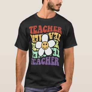先生レトロひまわりスマイル顔新学期 Tシャツ