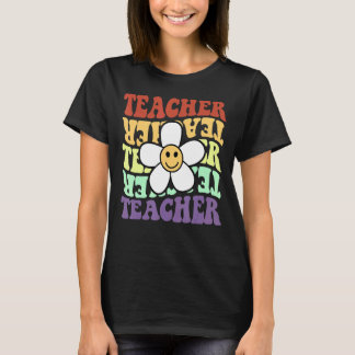 先生レトロひまわりスマイル顔新学期 Tシャツ