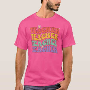 先生レトロヒッピースタイルカラフルグラフィックF Tシャツ