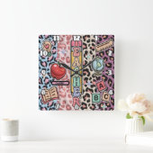 先生ワイルド学ズサファリデザイン スクエア壁時計 (ホーム)