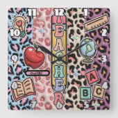 先生ワイルド学ズサファリデザイン スクエア壁時計 (正面)