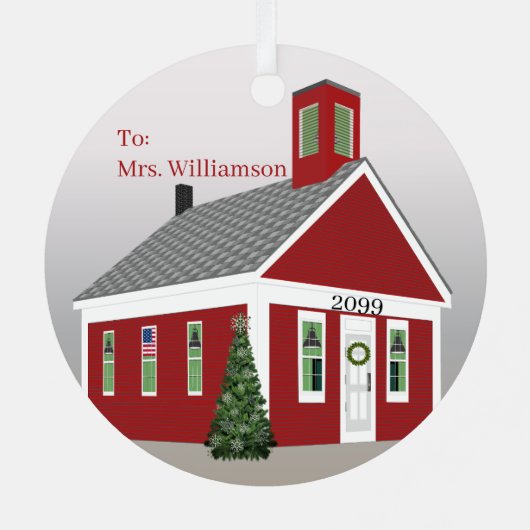 先生ワンルームスクールハウスラウンドクリスマス メタルオーナメント (裏面)