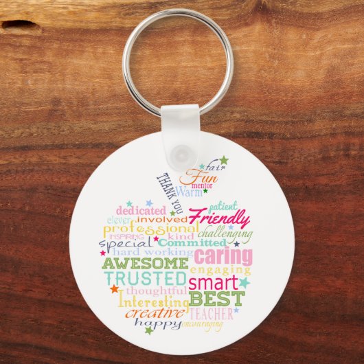 先生ワードアートのクリスマスギフトのアップルギフト キーホルダー (正面)