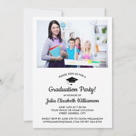 先生卒業帽子オフの卒業写真パーティー 招待状 (裏面)