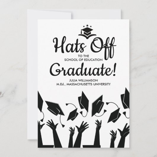 先生卒業帽子オフの卒業写真パーティー 招待状 (正面)