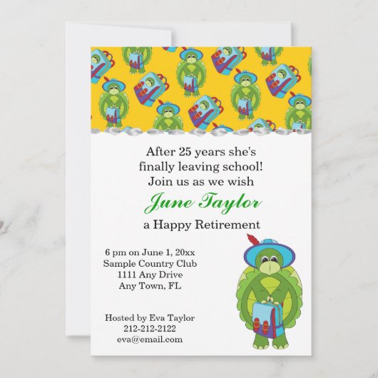 先生及びカメの退職のパーティの招待状 招待状 (正面)