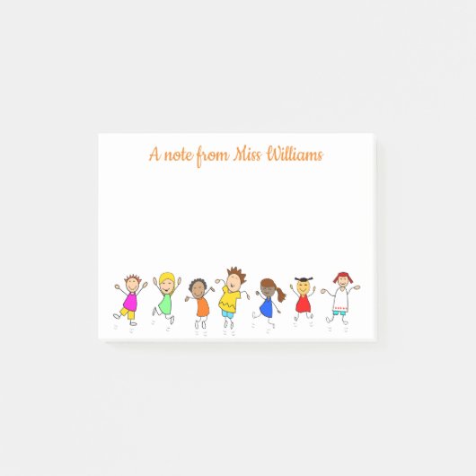 先生名からのHappy Kidsメッセージパーソナライズされた ポストイット (正面)