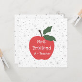 先生名のパーソナライズカスタムの赤いリンゴ カード (正面/裏面インサイチュ)