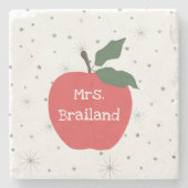 先生名のパーソナライズカスタム赤いリンゴ ストーンコースター (正面)