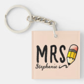 先生名カスタムl赤面ピンクキュートペンシル キーホルダー (正面)