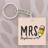 先生名カスタムl赤面ピンクキュートペンシル キーホルダー