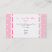 先生名刺-ピンク、白水玉模様 名刺 (裏面)