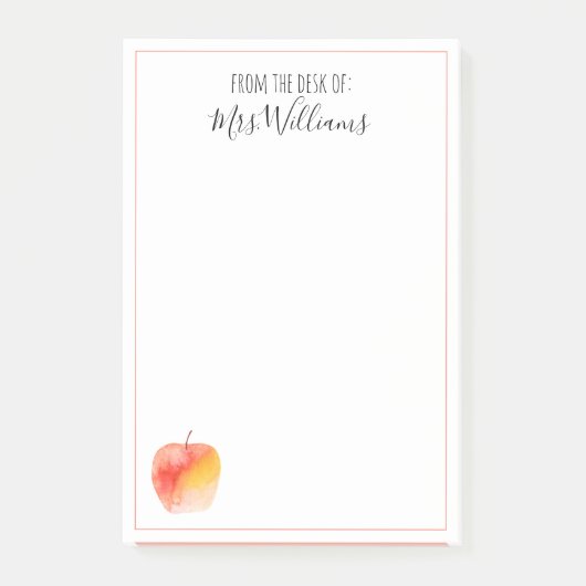 先生名前をカスタムする贈答用水彩アップルノート ポストイット (正面)