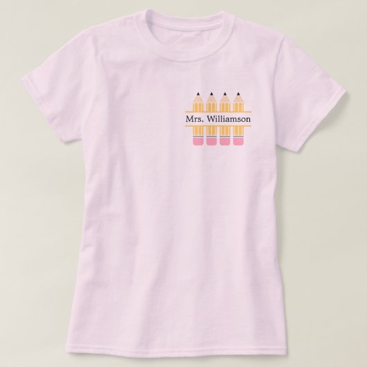先生名前をカスタムする黄鉛筆 Tシャツ (デザイン正面)