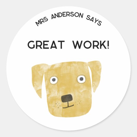 先生名勇気付けられるおもしろい犬 ラウンドシール (正面)