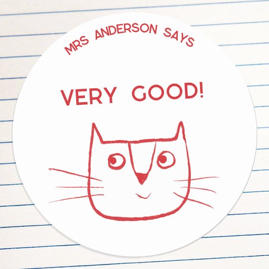 先生名勇気付けられるおもしろい猫 ラウンドシール