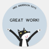 先生名勇気付けられるおもしろい猫 ラウンドシール (正面)