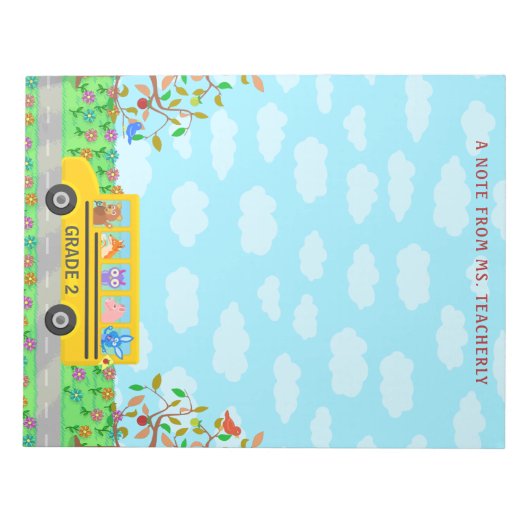 先生名教室かわいい動物たちスクールバス ノートパッド (正面)