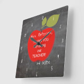 先生名 | Red Apple Blackboard 感謝していyou スクエア壁時計 (傾斜)